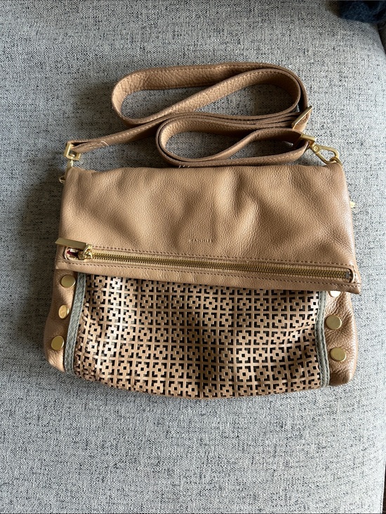 Hammitt Handbags - Hammitt Tan Laser-Cut Fold-Over Crossbody